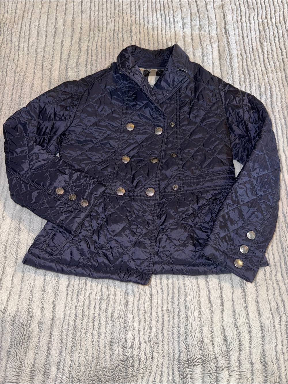 Burberry Girl's Quilted Double-Breasted Navy Puffer Jacket